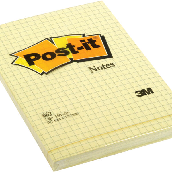 Post-it zelfklevende notitieblokjes, 102 x 152 mm, geruit, geel