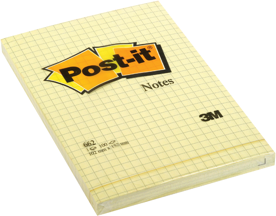 Post-it zelfklevende notitieblokjes, 102 x 152 mm, geruit, geel Post-it zelfklevende notitieblokjes, 102 x 152 mm, geruit, geel