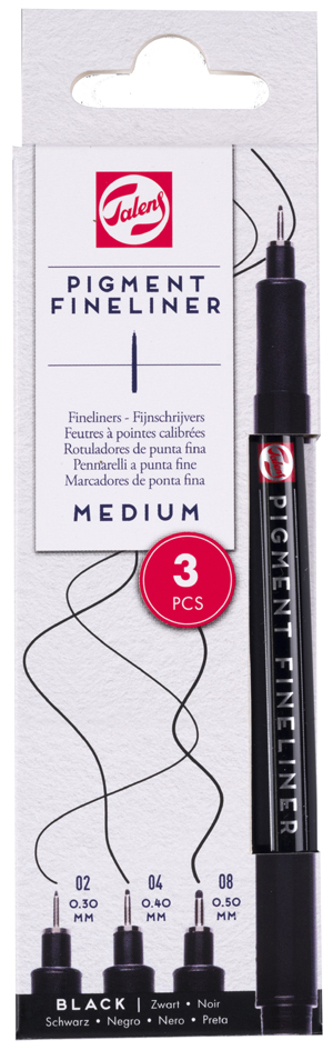 Royal Talens Pigment Fineliner Medium, zwart, 3-delige set