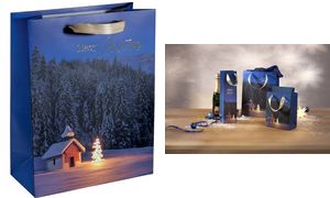 Sigel kerst flessentas 'Christmas Chapel' blauw