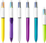 BIC 4 Colours drukbalpennen set, 6 stuks in paarse houder