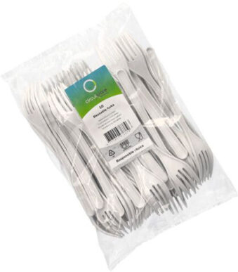 PAPSTAR Herbruikbare vorken, 185 mm, wit, 50 stuks