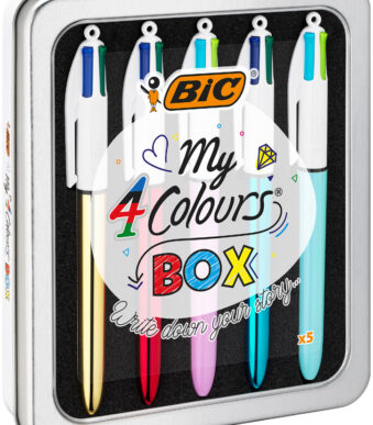 BIC 4 Colours balpennen set, 5 stuks in metalen doos