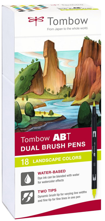 Tombow ABT Dual Brush Pen dubbele viltstift, landschapskleuren, 18 stuks Tombow ABT Dual Brush Pen dubbele viltstift, landschapskleuren, 18 stuks