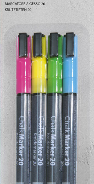 Sigel krijtmarkers set 4 stuks, ronde punt 1-2mm, diverse kleuren