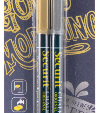 Securit krijtstiften set ronde punt, 2 stuks goud/zilver