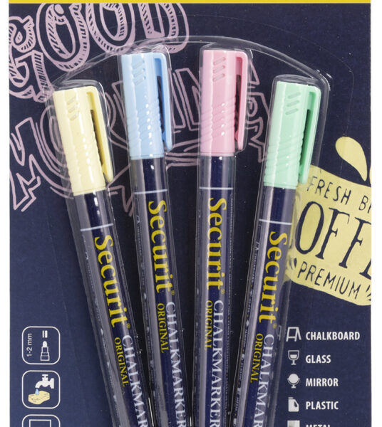 Securit krijtmarkers rond 1-2mm, 4 stuks, pastelkleuren