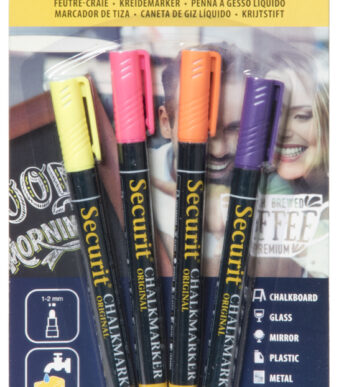 Securit krijtstiften set 4 stuks, ronde punt 1-2mm, geel/oranje/roze/paars
