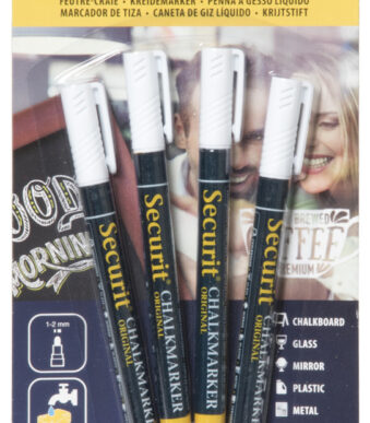 Securit krijtmarkers wit, ronde punt, set van 4 stuks