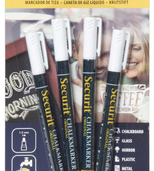 Securit krijtmarkers wit, ronde punt, set van 4 stuks