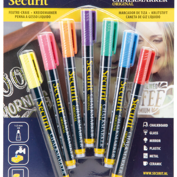 Securit krijtmarkers set, 7 stuks, verschillende kleuren, 1-2mm punt