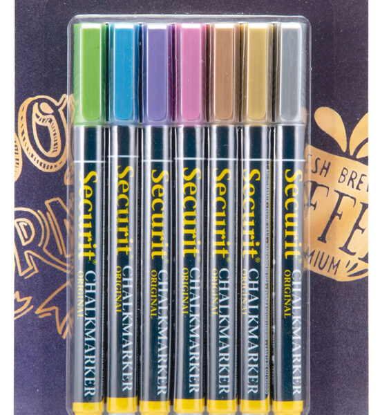 Securit krijtmarkers metallic kleuren 7 stuks ronde punt 1-2mm