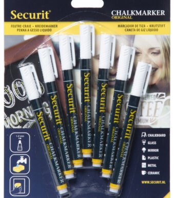 Securit krijtmarkers wit, ronde punt, set van 7 stuks