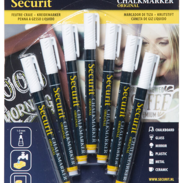 Securit krijtmarkers wit, ronde punt, set van 7 stuks