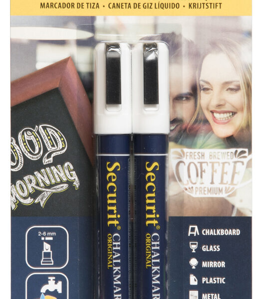 Securit krijtstiften wit medium punt, 2 stuks