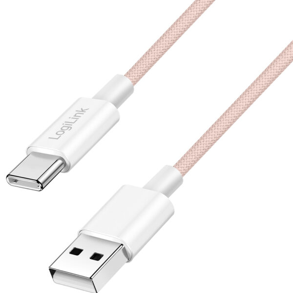 LogiLink USB 2.0 kabel, USB-A naar USB-C stekker, 0,5 m, roze
