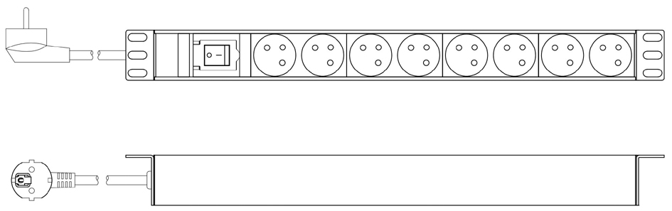 Stekkerdoos 8 uitgangen met schakelaar, 1 HE