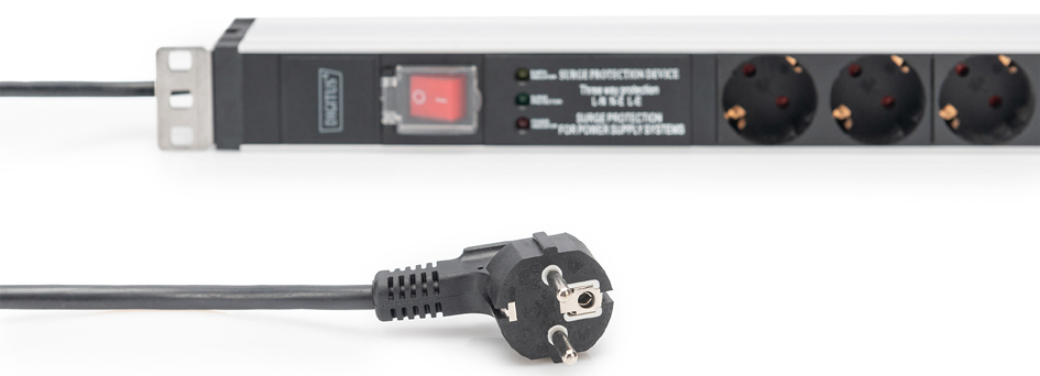 19" stekkerblok met schakelaar, 5-voudig, 1 HE