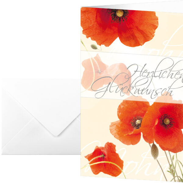 Felicitatiekaart 'Rode Klaprozen', 115 x 170 mm.