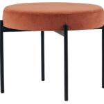 Leren krukje Gaia, rond, fluwelen bekleding, roestkleur.