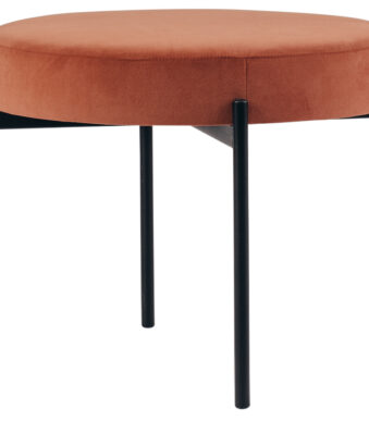 Leren krukje Gaia, rond, fluwelen bekleding, roestkleur.