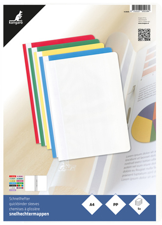Kangaro Snelhechters A4 PP, 5 stuks gekleurd gesorteerd