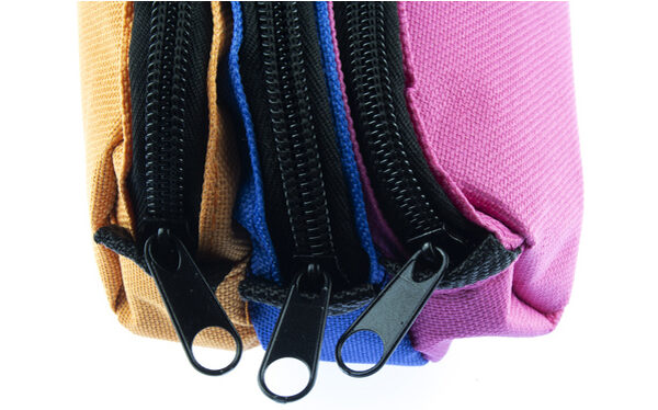 Kangaro etui met 3 vakken, oranje/blauw/fuchsia