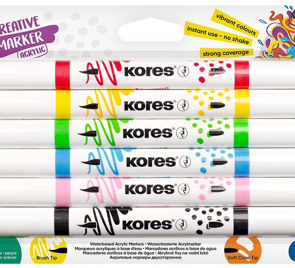 Kores Acrylstiften Duo, 2 punten, 6 stuks, kleurgesorteerd