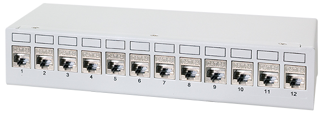 LogiLink Desktop Patchpaneel Cat.6A, 12 Poort, lichtgrijs