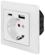 LogiLink inbouwstopcontact met USB-A en USB-C aansluiting wit
