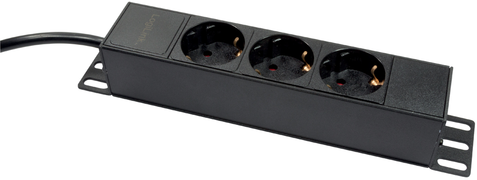 LogiLink stekkerdoos 19 inch 3-voudig zonder schakelaar zwart