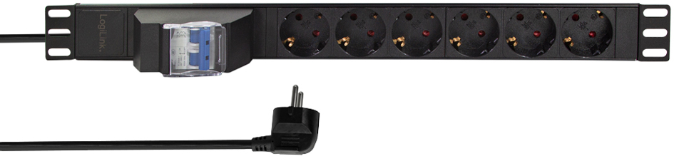 LogiLink 19 inch stekkerdoos 6-voudig met schakelaar voor rack montage zwart
