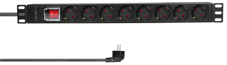LogiLink 19 inch stekkerdoos 8-voudig met schakelaar zwart
