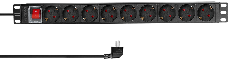 LogiLink 19" stekkerdoos 9-voudig met schakelaar zwart