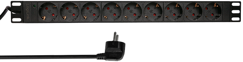 LogiLink stekkerdoos 19 inch, 9 voudig, zonder schakelaar, zwart