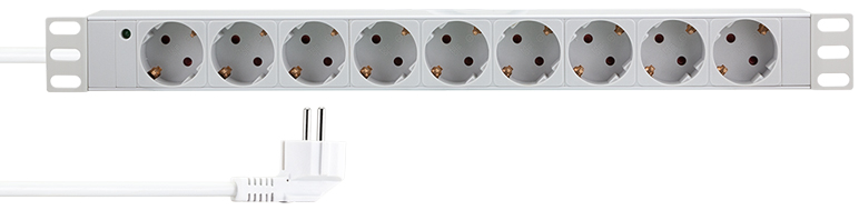 LogiLink 19 inch stekkerdoos, 9-voudig, zonder schakelaar, grau