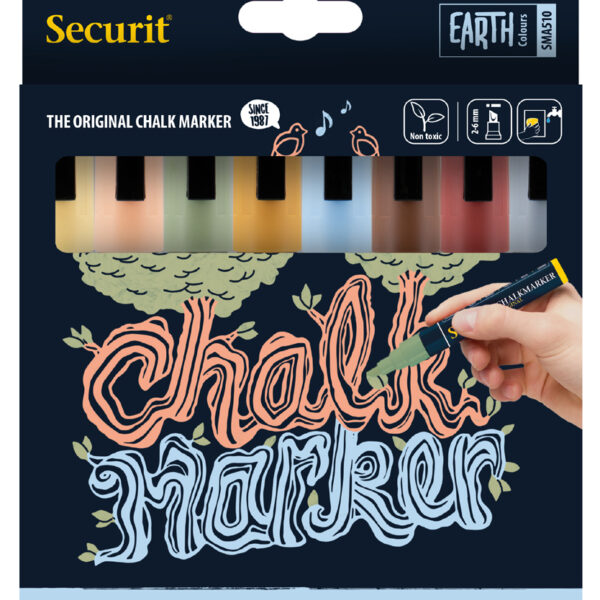 Securit krijtmarkers medium punt, 8 stuks, aardkleuren