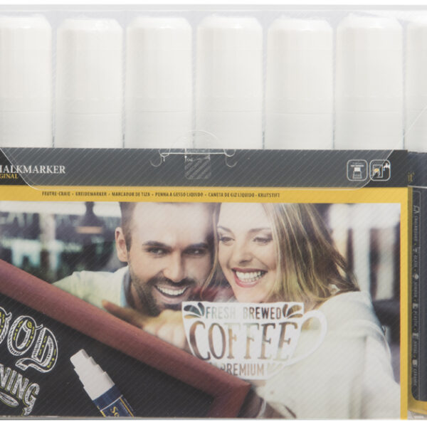 Securit krijtstiften wit, beitelvormige punt, 8 stuks