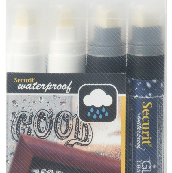 Securit krijtmarkers waterbestendig groot, 4 stuks, zwart en wit