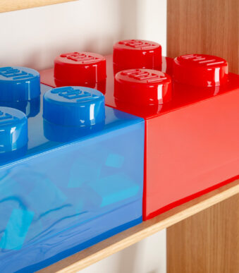 LEGO Opbergbox 4 Noppen met Deksel, Rood Transparant, 5,7 Liter