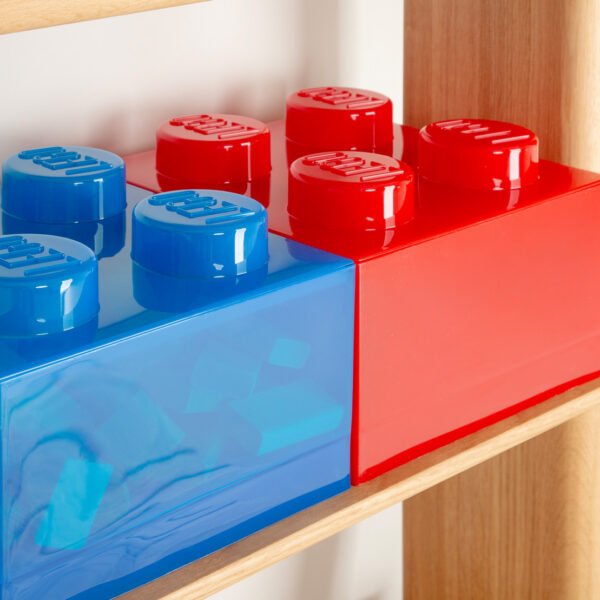 LEGO Opbergbox 4 Noppen met Deksel, Rood Transparant, 5,7 Liter