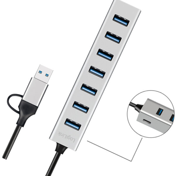 LogiLink USB 3.0 Hub 7-poorts met USB-A aansluitingen zilver