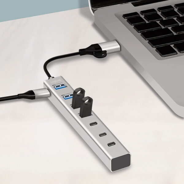 LogiLink USB 3.0 Hub 7-poorts, 4x USB-A en 3x USB-C, zilver