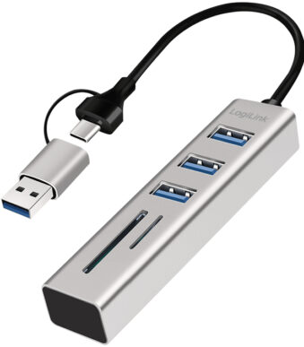 LogiLink USB 3.0 Hub met Kaartlezer, 3-poorts, zilver