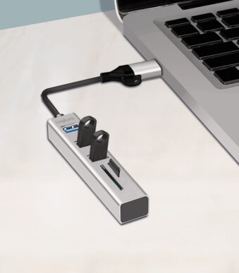 LogiLink USB 3.0 Hub met Kaartlezer, 3-poorts, zilver