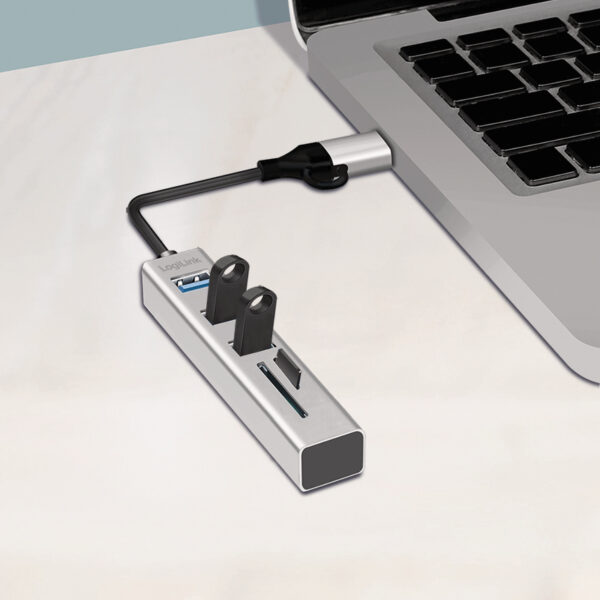 LogiLink USB 3.0 Hub met Kaartlezer, 3-poorts, zilver