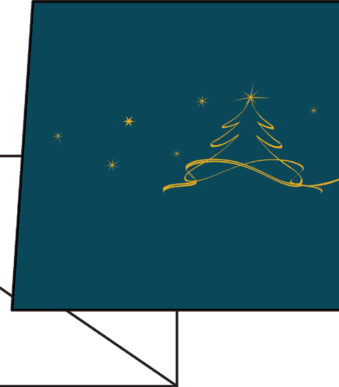 Kerstkaart 'Petrolijmboom', formaat A6.