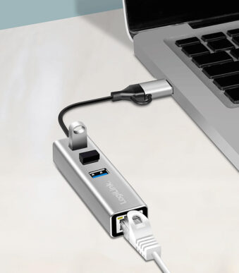 LogiLink USB 3.2 naar Gigabit Ethernet Adapter met 3-poorts USB Hub