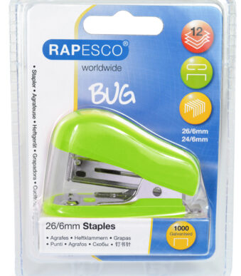 Rapesco Bug Mini nietmachine, nietcapaciteit 12 vel, groen