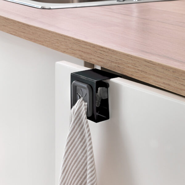 Metaltex handdoekhouder, haak voor kastdeur, vierkant, zwart/grijs